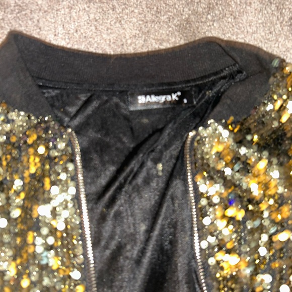 Sequin Bomber Jacket New Women’s Black and Gold Small - Picture 2 of 5
